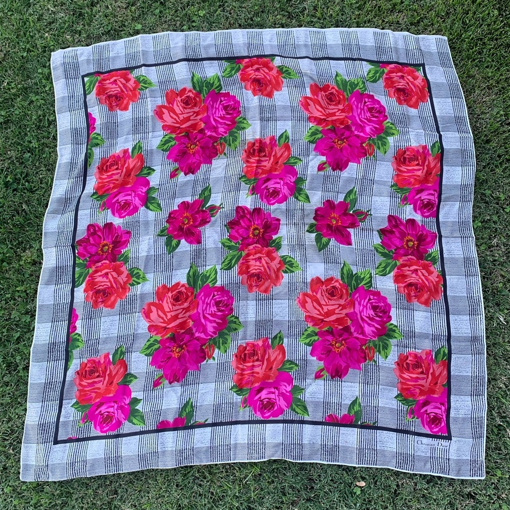 Vintage Christian Dior Floral Silk Scarf